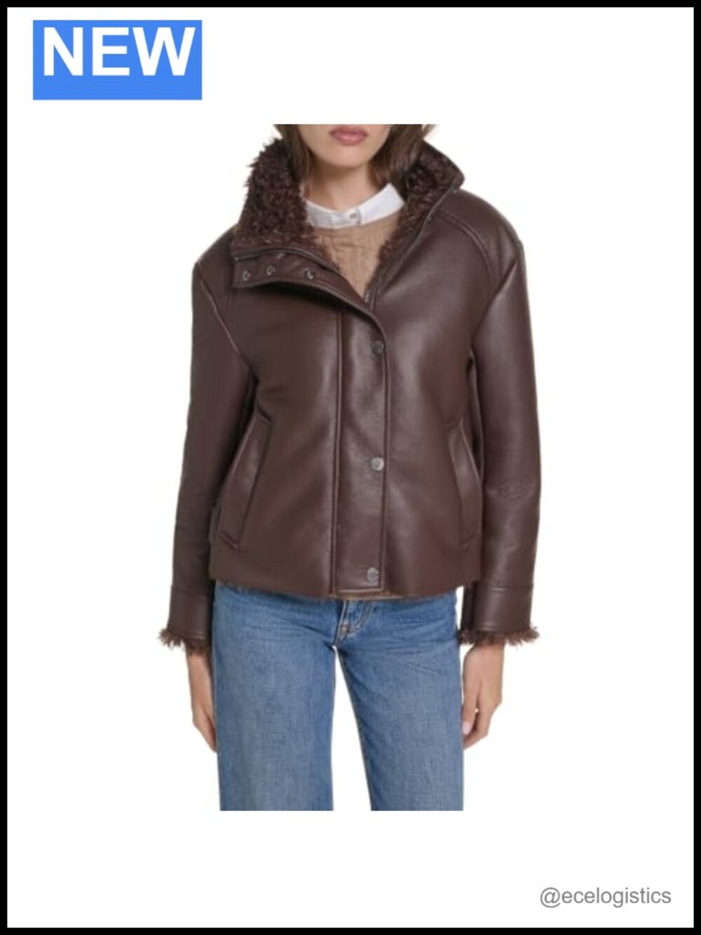 Womens Cropped Faux Shearling Bomber Jacket Zip Front